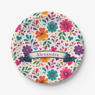 Custom Name Cumpleaños Spanish Floral Paper Plates