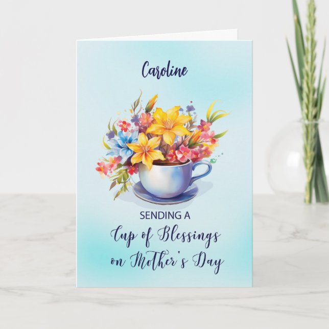 Custom Name Cup of Blessings Mothers Day Religious Card (Front)