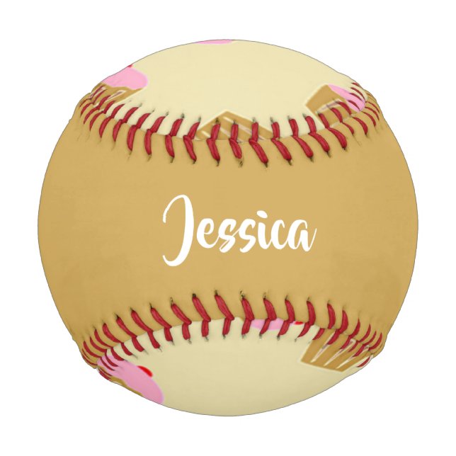 Custom name cupcakes pattern baseball (Front)