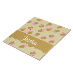 Custom name cupcakes pattern ceramic tile