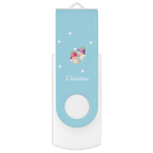 Custom name cute angels on blue flash drive