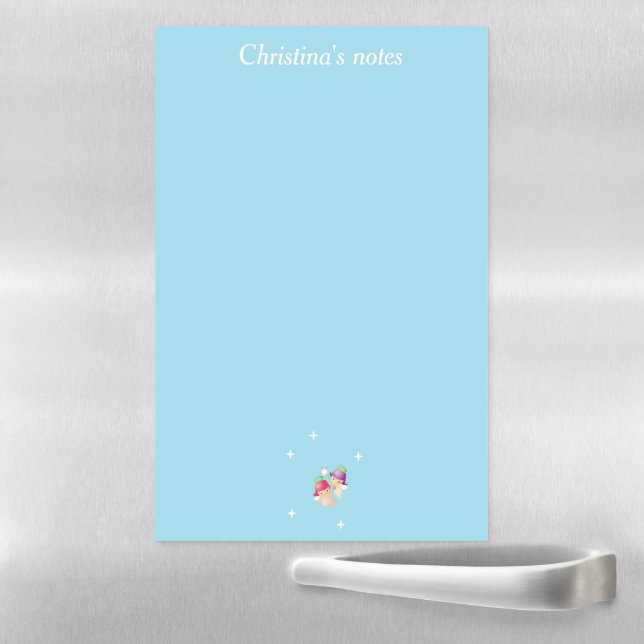 Custom name cute angels on blue magnetic dry erase sheet (In Situ)