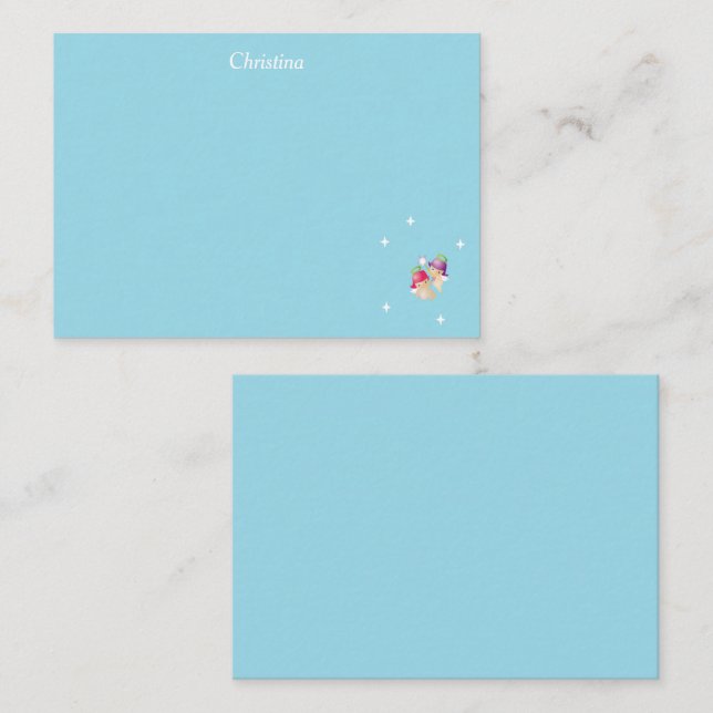 Custom name cute angels on blue note card (Front/Back)