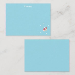 Custom name cute angels on blue note card