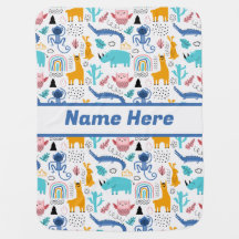 Custom Name Cute Animals Personalized Baby Blanket