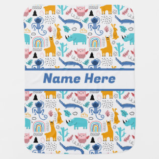 Custom Name Cute Animals Personalized Baby Blanket