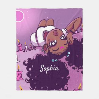 Custom Name Cute Black Girl Purple Fleece Blanket