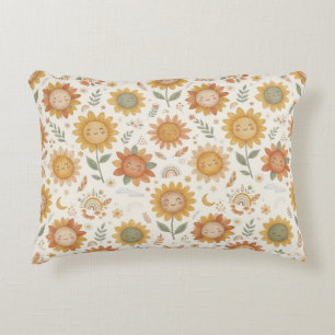 Custom Name Cute Boho Sunflower Nursery Sun Accent Pillow