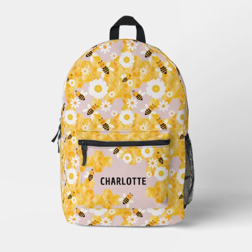 Custom Name Cute Bumble Bees Honeycomb School Kids Printed Backpack