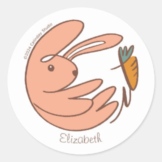 Custom Name Cute Bunny and Carrot Animal Art Classic Round Sticker