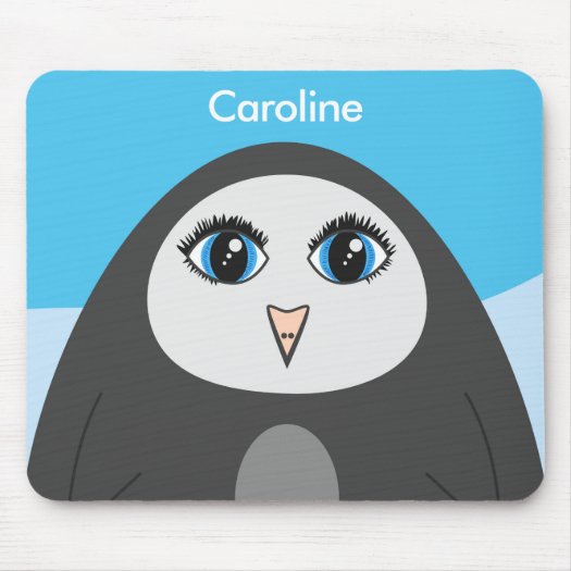 Custom Name Cute Cartoon Big Eyed Penguin Kids Mouse Pad