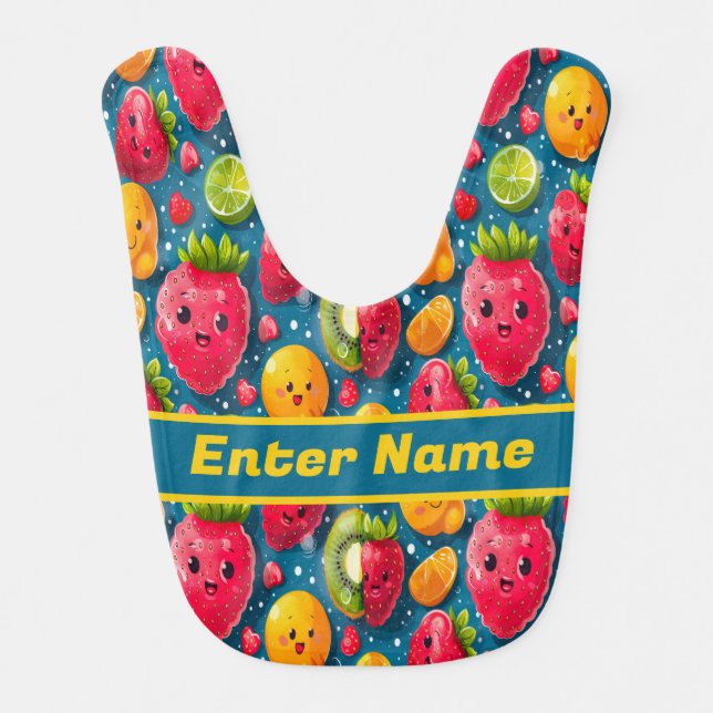 Custom Name Cute Cartoon Fruit Baby Bib (Front)