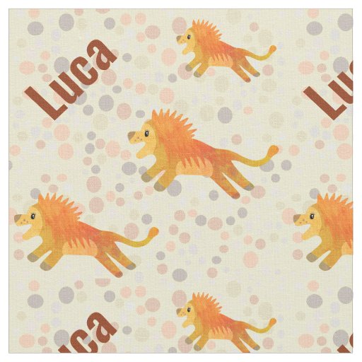 Custom Name Cute Cartoon Lion Kids Printed Fabric