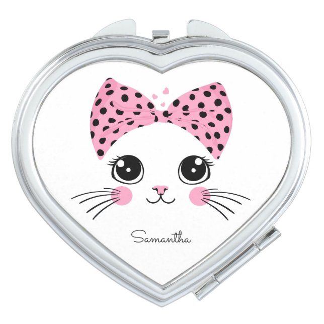 Custom Name Cute Cat Face Compact Mirror (Front)