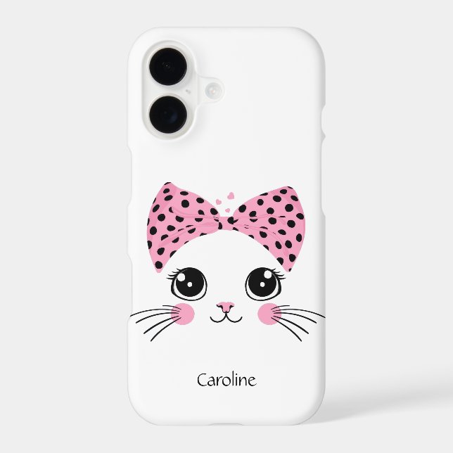 Custom Name Cute Cat Face iPhone Case (Back)