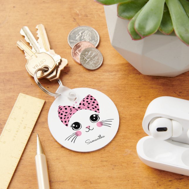 Custom Name Cute Cat Face Keychain (Desk)