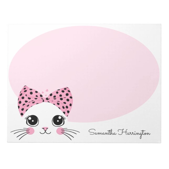 Custom Name Cute Cat Face Notepad (Front)