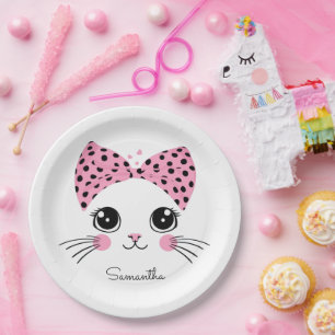 Custom Name Cute Cat Face Paper Plates