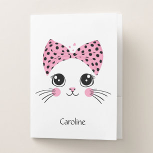 Custom Name Cute Cat Face Pocket Folder