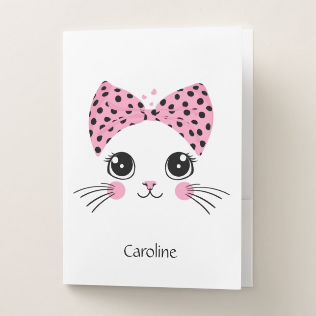 Custom Name Cute Cat Face Pocket Folder (Front)