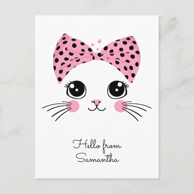 Custom Name Cute Cat Face Postcard (Front)