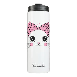 Custom Name Cute Cat Face Thermal Tumbler