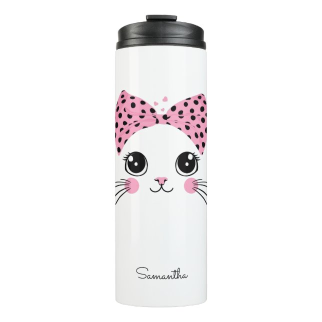 Custom Name Cute Cat Face Thermal Tumbler (Front)