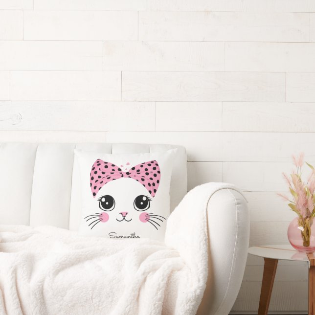 Custom Name Cute Cat Face Throw Pillow (Couch)