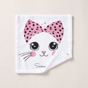 Custom Name Cute Cat Face Wash Cloth