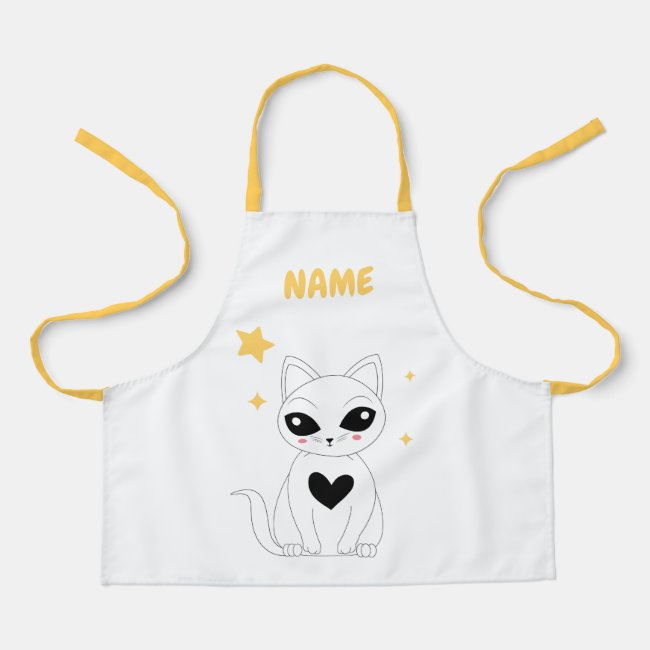 Custom Name - Cute Cat Illustration Apron