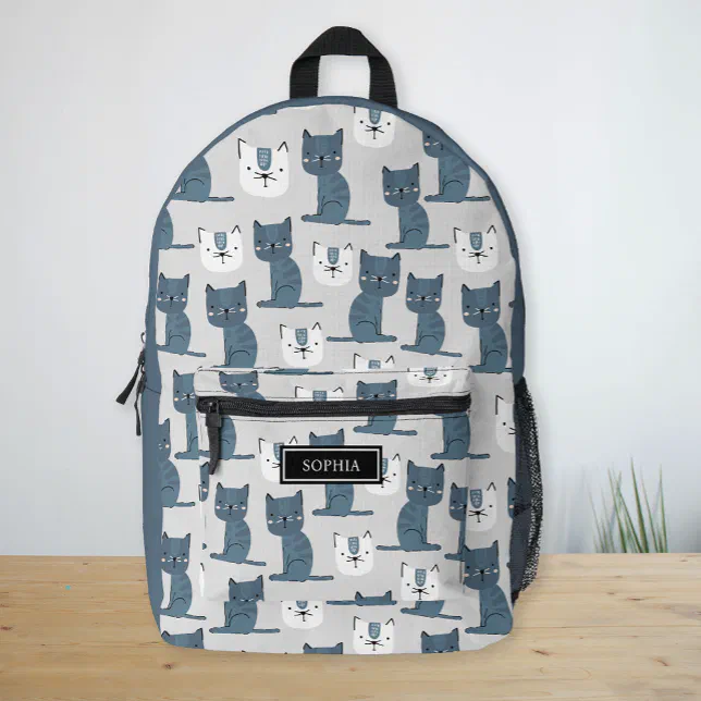 Cat Pattern Rucksack Custom Name Cute Cats Pattern Nordic Kids Printed Backpack | Zazzle