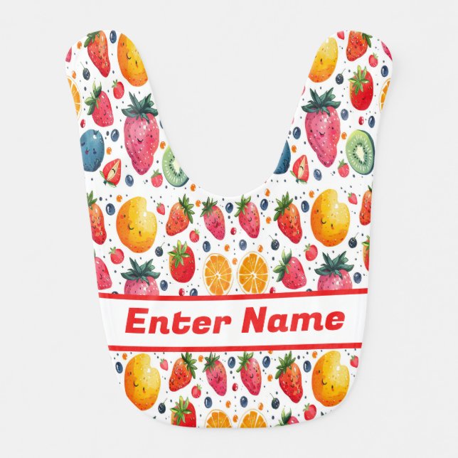 Custom Name Cute Cheerful Fruit Baby Bib (Front)
