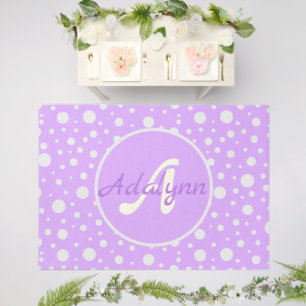 Custom Name Cute Chic Polka Dot Pastel Violet Outdoor Rug