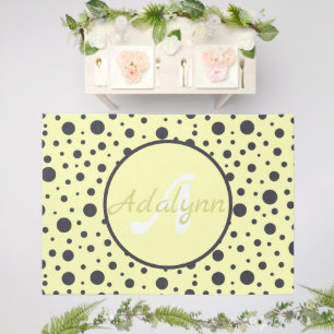 Custom Name Cute Chic Polka Dot Pastel Yellow Outdoor Rug