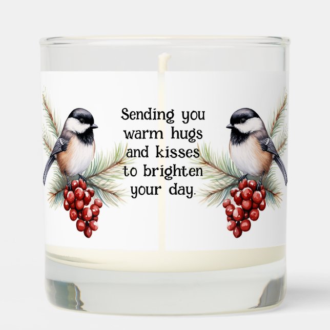 Custom Name Cute Chickadee Berry Winter Bird Scented Candle (Front)