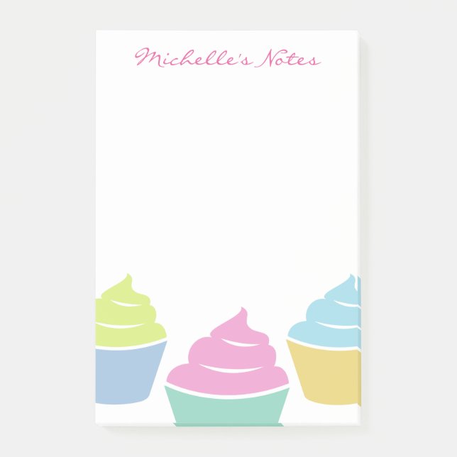 Custom name cute colorful cupcake sticky notes (Front)