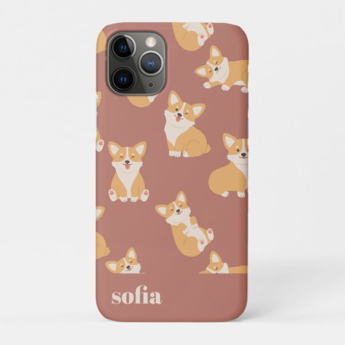 Custom Name Cute Corgi Pattern for Dog Lover iPhone 11 Pro Case