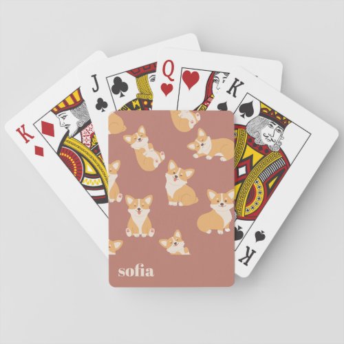 Custom Name Cute Corgi Pattern for Dog Lover Playing Cards