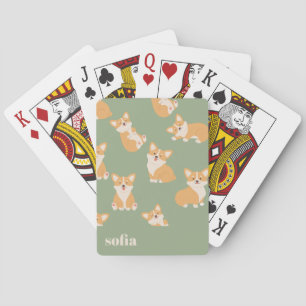 Custom Name Cute Corgi Pattern for Dog Lover Poker Cards