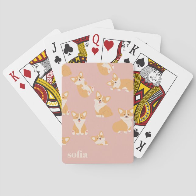 Custom Name Cute Corgi Pattern for Dog Lover Poker Cards (Back)