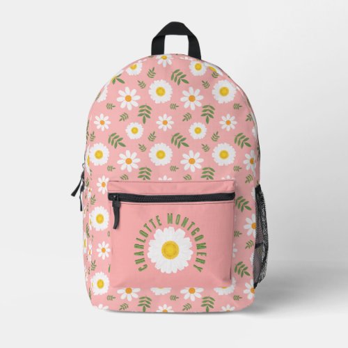 Custom Name Cute Daisy Floral Pattern School Kids Printed Backpack