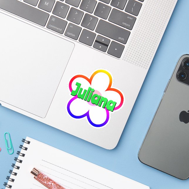 Custom Name Cute Daisy Flower Outline Cool Bright Sticker (Laptop w/ iPhone)
