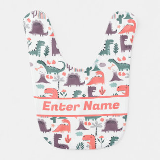 Custom Name Cute Dinosaurs Baby Bib