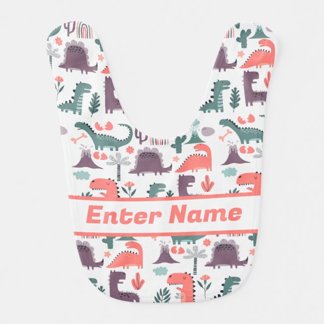 Custom Name Cute Dinosaurs Baby Bib (Front)