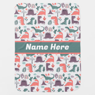 Custom Name Cute Dinosaurs Personalized Baby Blanket