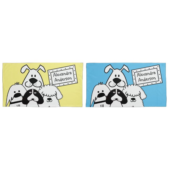 Custom Name Cute Dog Doodles Pillow Case (Front-Set)