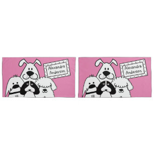 Custom Name Cute Dog Doodles Pillow Case