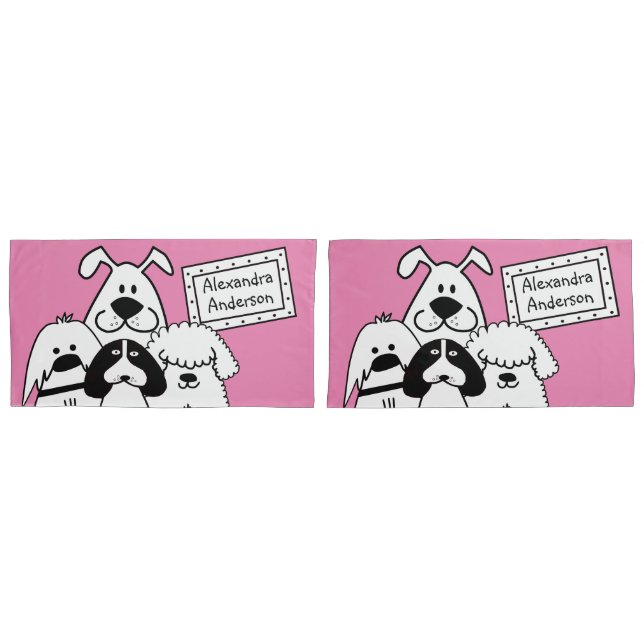 Custom Name Cute Dog Doodles Pillow Case (Front-Set)