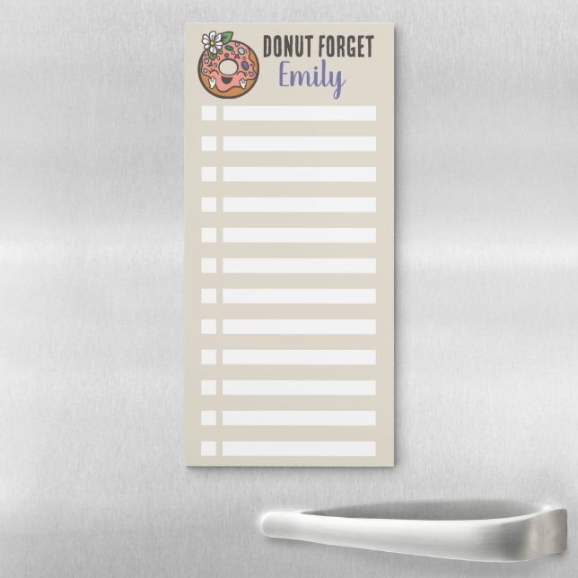 Custom Name Cute Donut Forget Checklist Magnetic Notepad (In Situ)