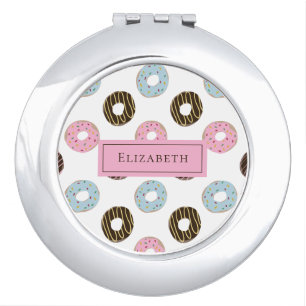Custom Name Cute Donuts Pastel Bakery Monogram Compact Mirror